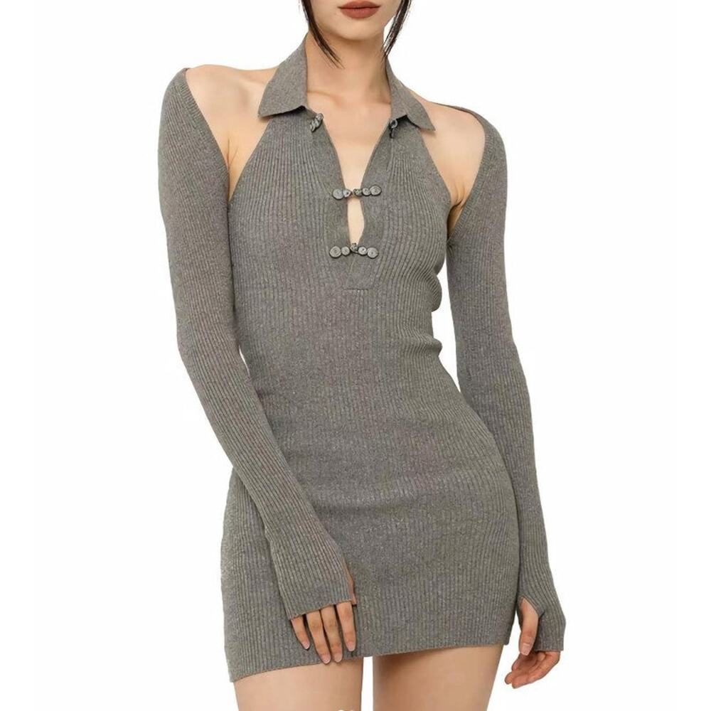 Sweet Chilling Under Wraps Ribbed Knit Dress Set - S
